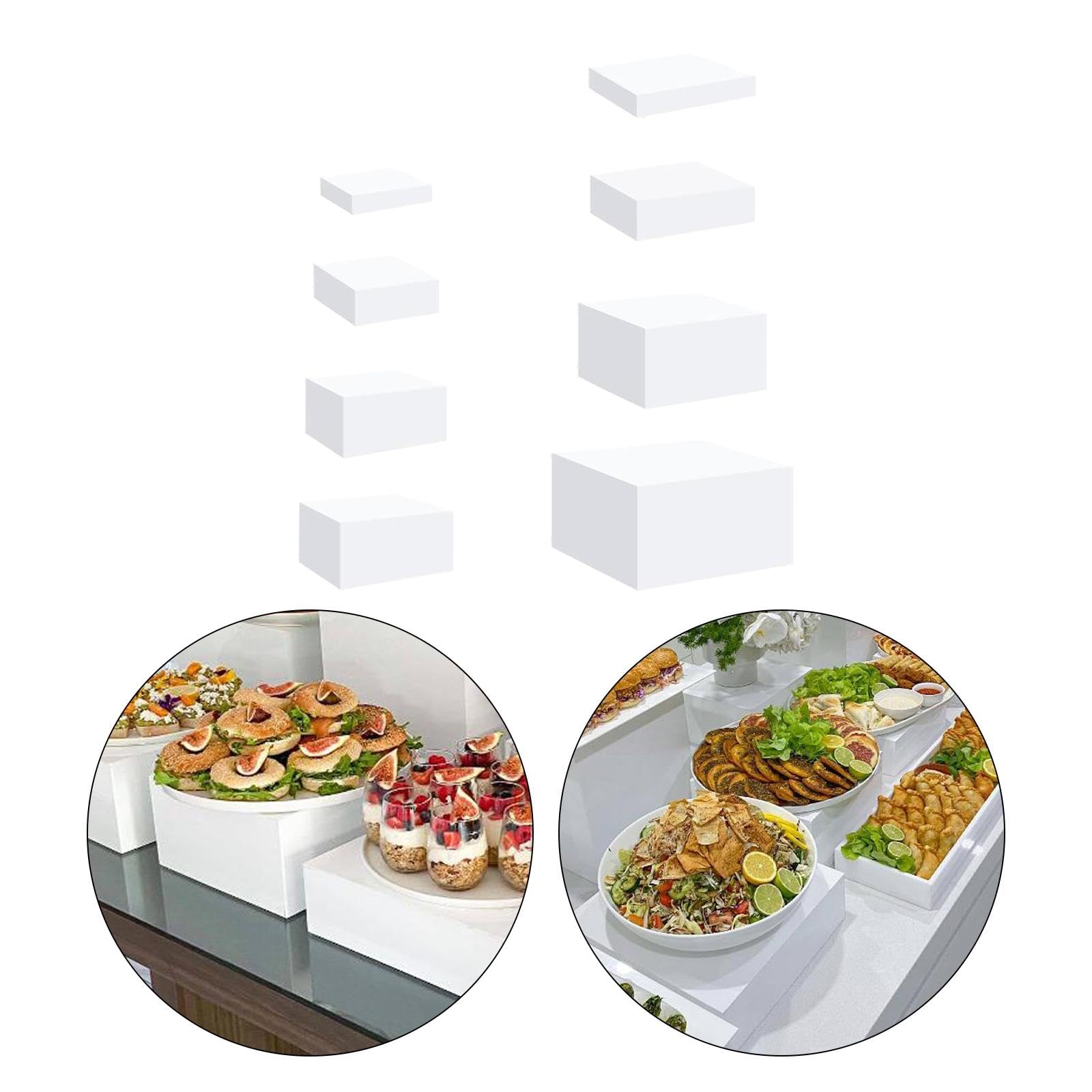 8 Pièces Acrylique Cube Présentoir Riser Buffet Riser, Présentoir Alimentaire, Riser Alimentaire Nidification Riser pour de Cosmétique, Blanc