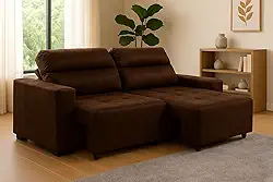 Sofá Retrátil Reclinável 2 Lugares Cancun em Veludo Pavia (MARROM)