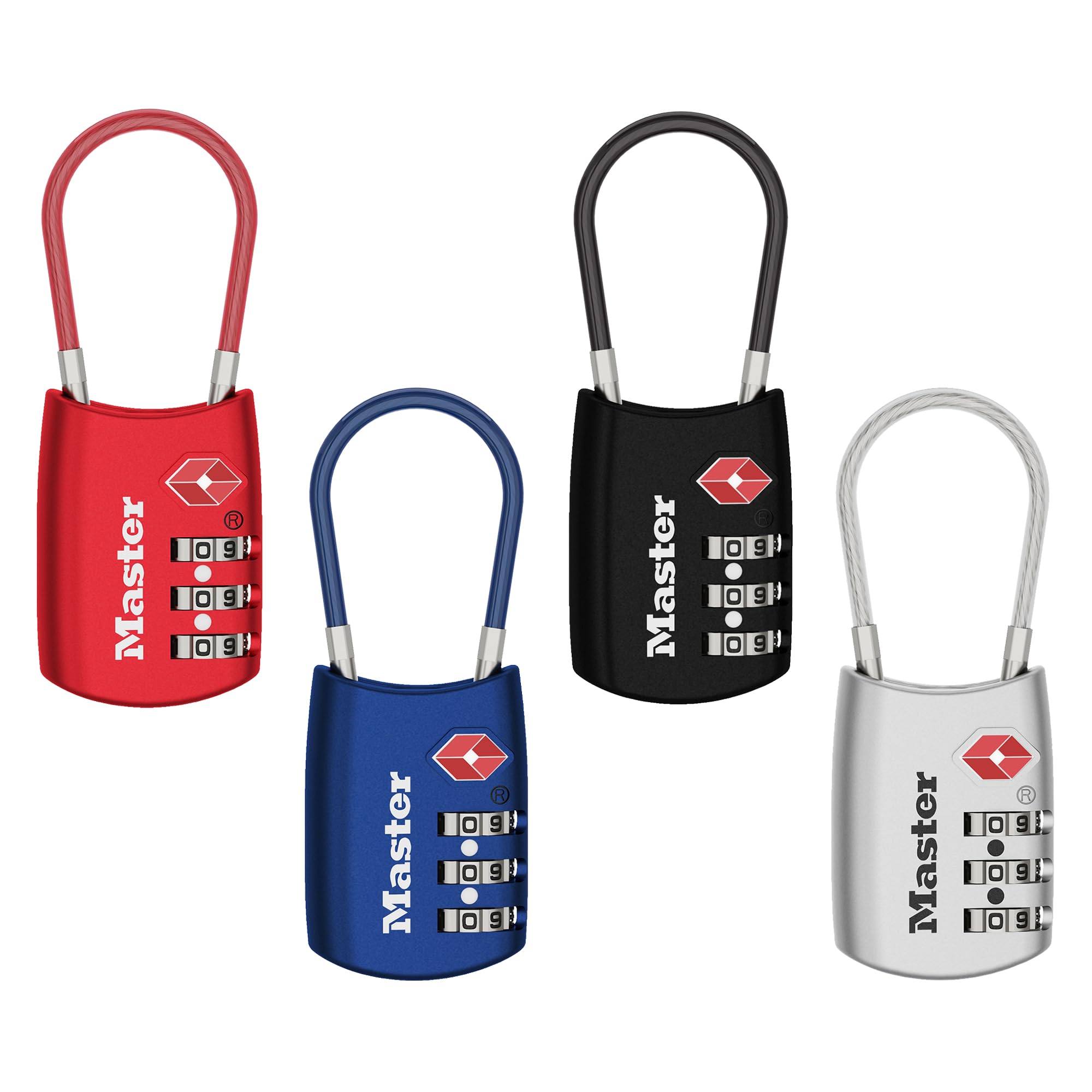 Master Lock 4688D TSA akceptowana blokada bagażu, kolor może się różnić, 4-pak