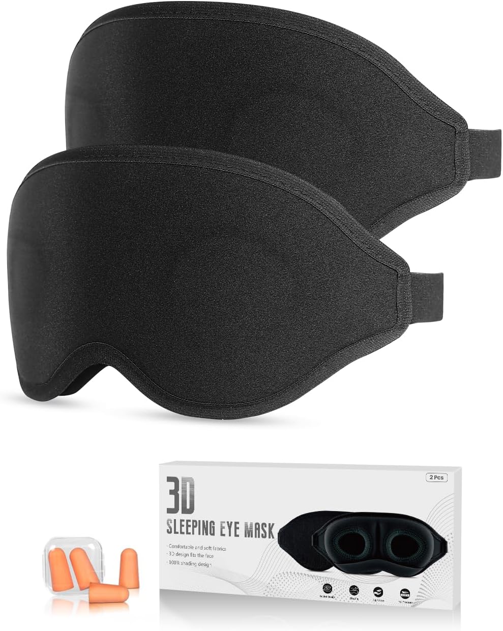 Eye Mask, 2 Pack of Super Soft and Comfortable 3D Sleep Eye Mask, 100% Blackout Sleep Aid Eye Masks for Sleeping with Adjustable Straps, Suitable for Travel and Meditation, Black