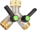 Hose Splitter 2 Way, High Flow Garden Hose Splitters, 3/4” GHT Inlet Brass Heavy Duty Hose Converter, Full Flow Water 2 Way Faucet Hose Splitter, Long Handle Hose Valve Large Outlet.