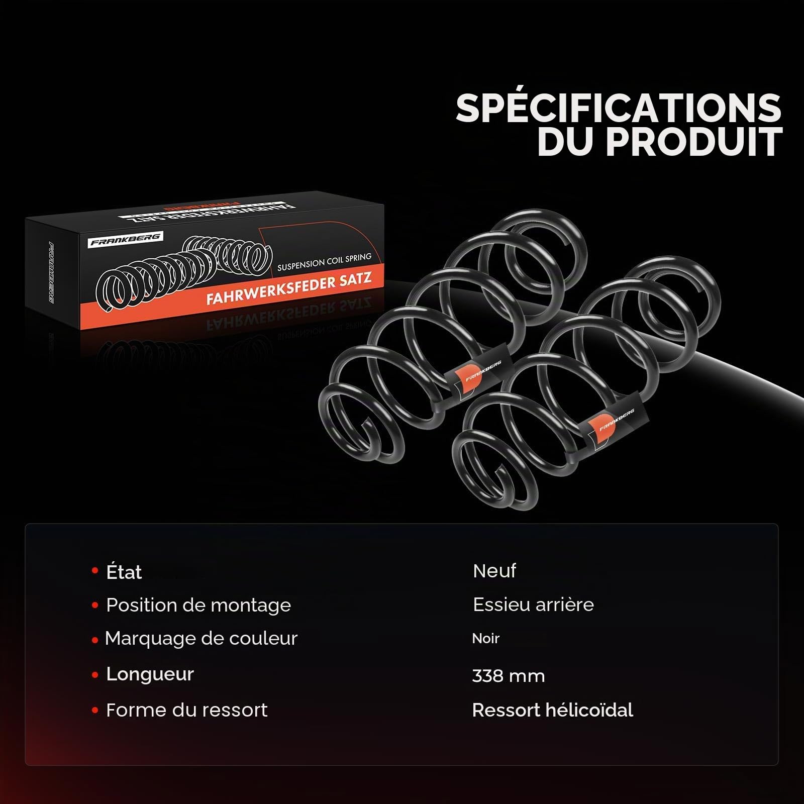 Frankberg 2 ressorts de suspension pour essieu arrière 5102CC | Compatible avec 307 3A/C, C4 II NC, C4 I LC, C4 Coupe LA, DS4 NX, C4 II B7