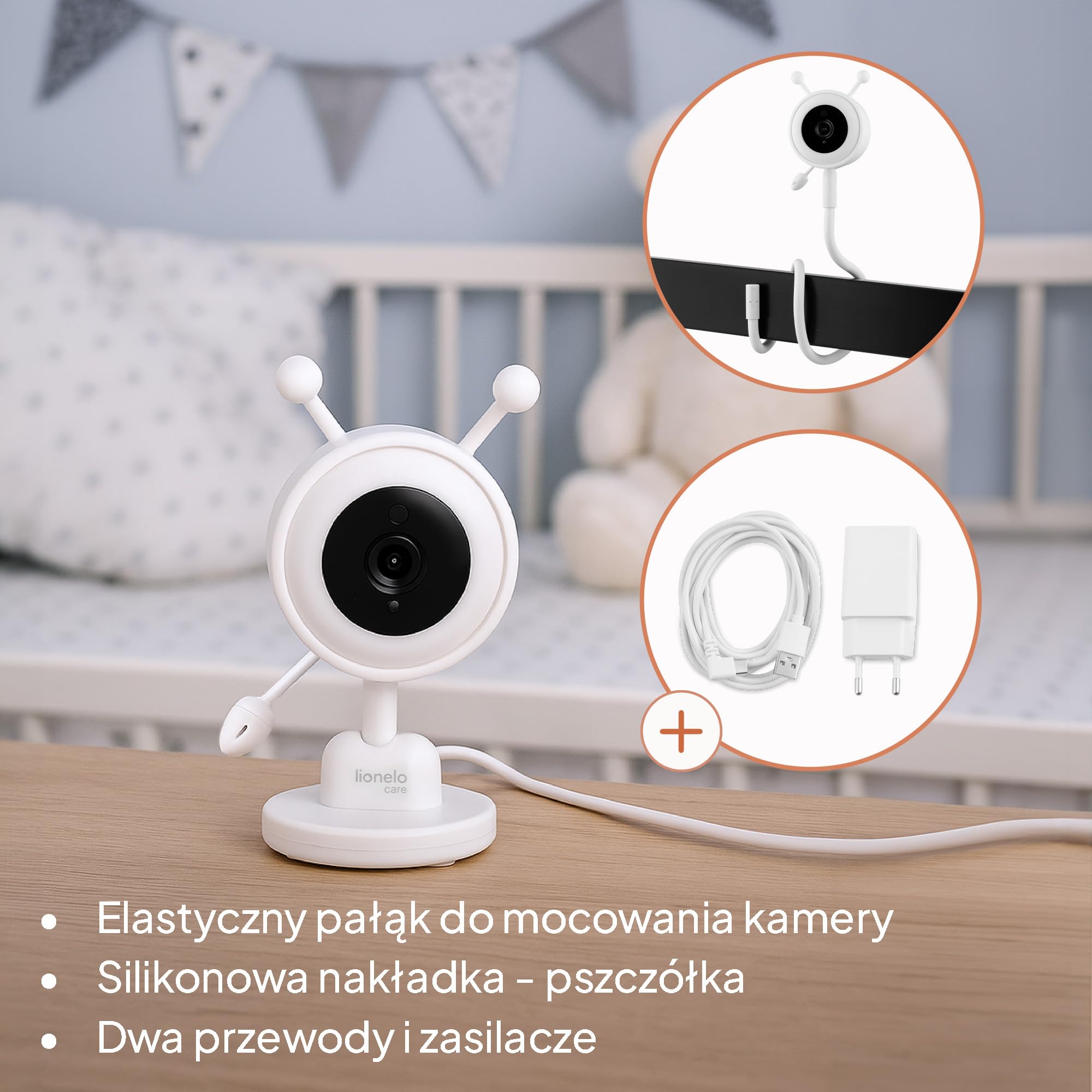 Lionelo Babyline 3.4 Wideoniania Niania Elektroniczna z Kamerą bez Wi-Fi z Nocną Noktowizją, LCD 3,5 Cala, VOX i Interkom, Zoom 4x, Alarm Płaczu i Temperatury, Kołysanki, Kabel 2,8 m, Bateria 3000 mAh
