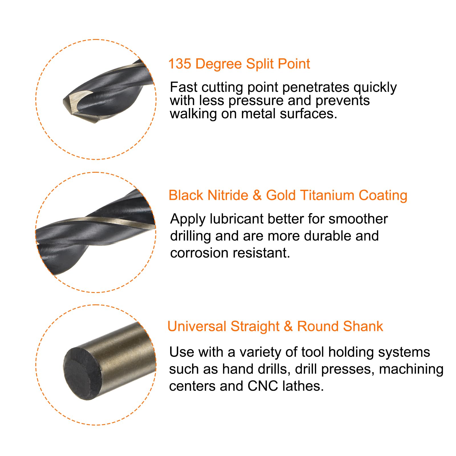 QUARKZMAN 10Pcs Forets Hélicoïdaux De 8mm (5/16") En Acier Rapide (HSS) Revêtus De Nitrure, Pour Acier Inoxydable, Cuivre, Alliage D'Aluminium, Métal, Bois, Plastique, Noir