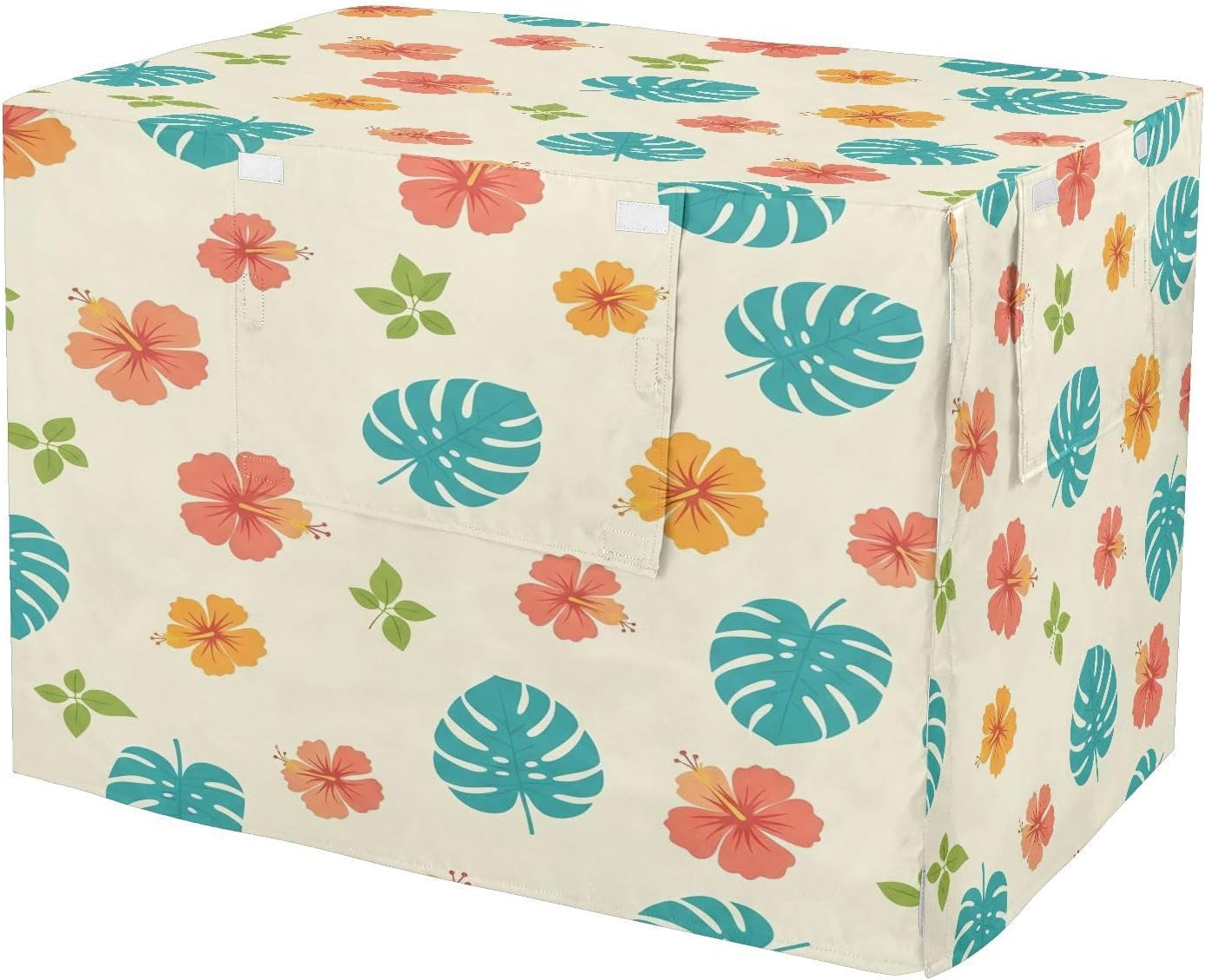 Tropical Hibiscus Flowers Dog Crate Cover 600D Oxford Pet Kennel Cover with Mesh Window for Dog Cages, Windproof Waterproof Machine Washable, 42"x28"x30"