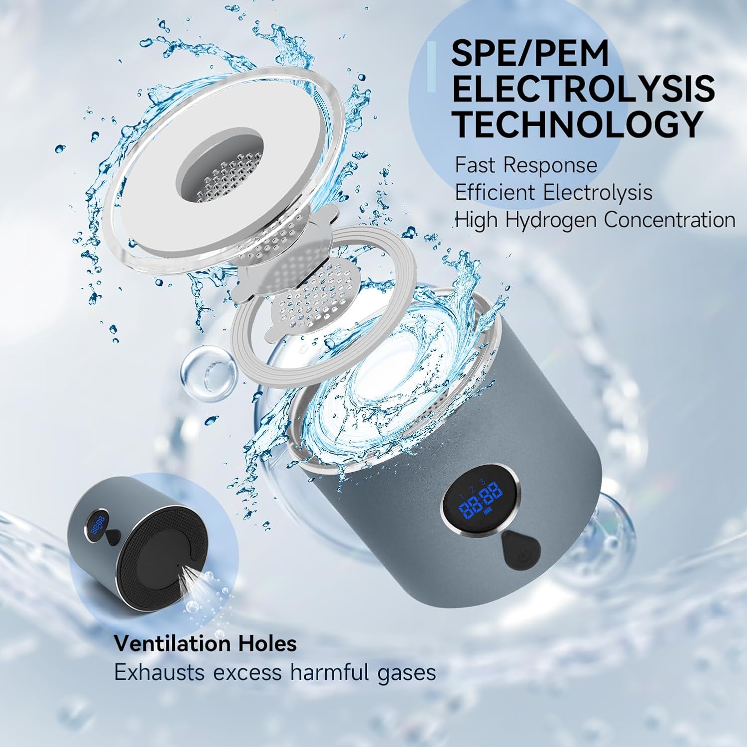 Hydrogen Water Bottle,Portable Hydrogen Water Bottle Generator with Three Modes Produces 5000 PPB of Hydrogen Water in 8 Minutes,Aluminium and Glass,with Light,Rechargeable for Travelling,Office