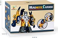 Vista 7 de MIEBELY Juego de vehículos de construcción de robot para niños pequeños, 5 robots transformadores para niños, juguetes magnéticos con conectores