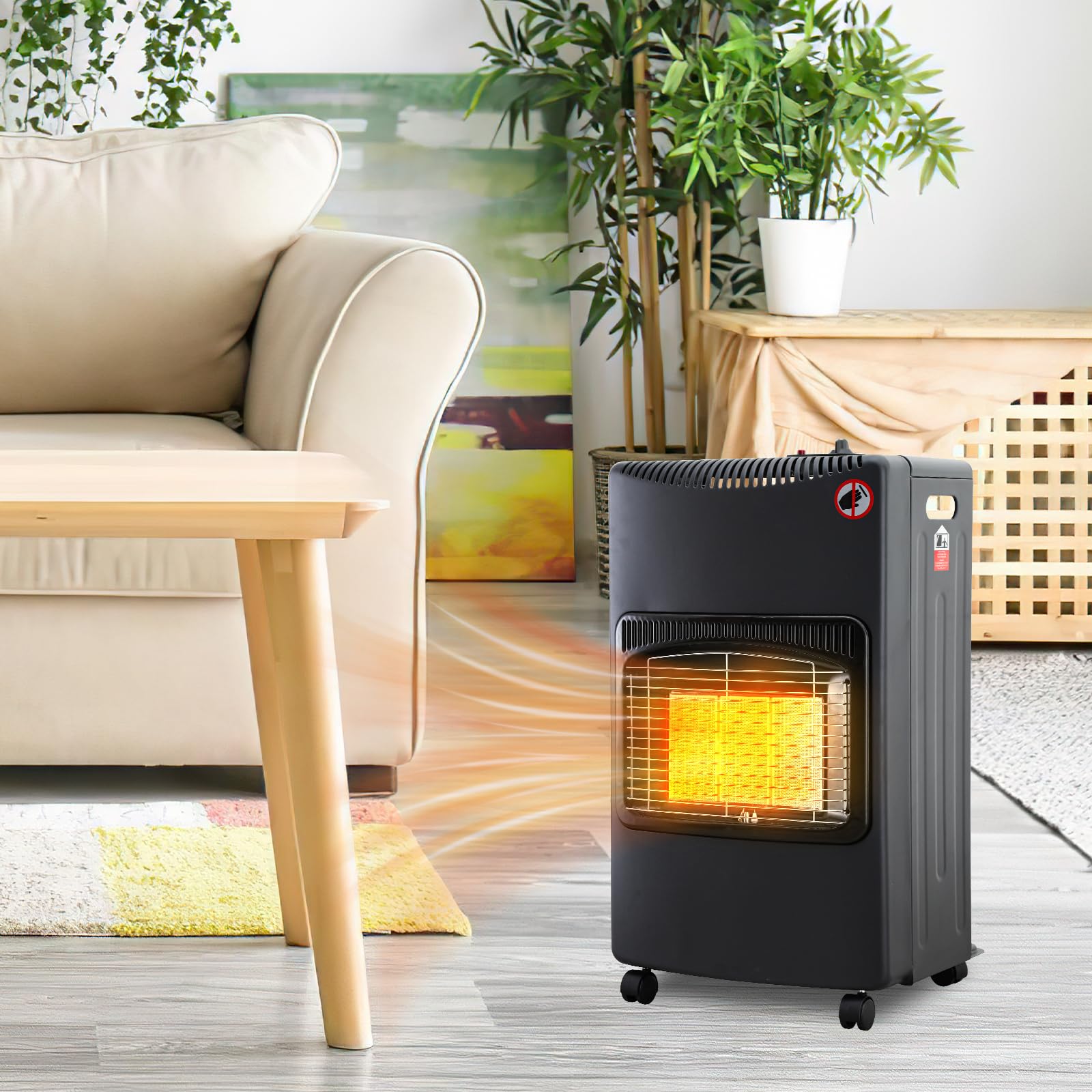 Piec gazowy, grzejnik gazowy, składany, 3 poziomy mocy i mocy cieplnej 1400-4200 W, zapalnik piezoelektryczny, zabezpieczenie przed przegrzaniem, butle z butanem lub propanem, 4,2 kW