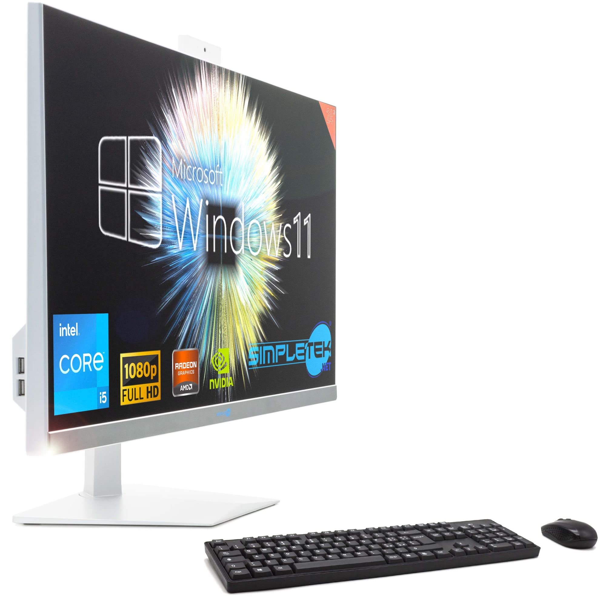 SIMPLETEK - PC All in One 24" FHD 60Hz Core i5 Fino 3.2GHz Windows 11 | Tarjeta gráfica dedicada Radeon RX550 4GB | 16GB RAM SSD 960GB
