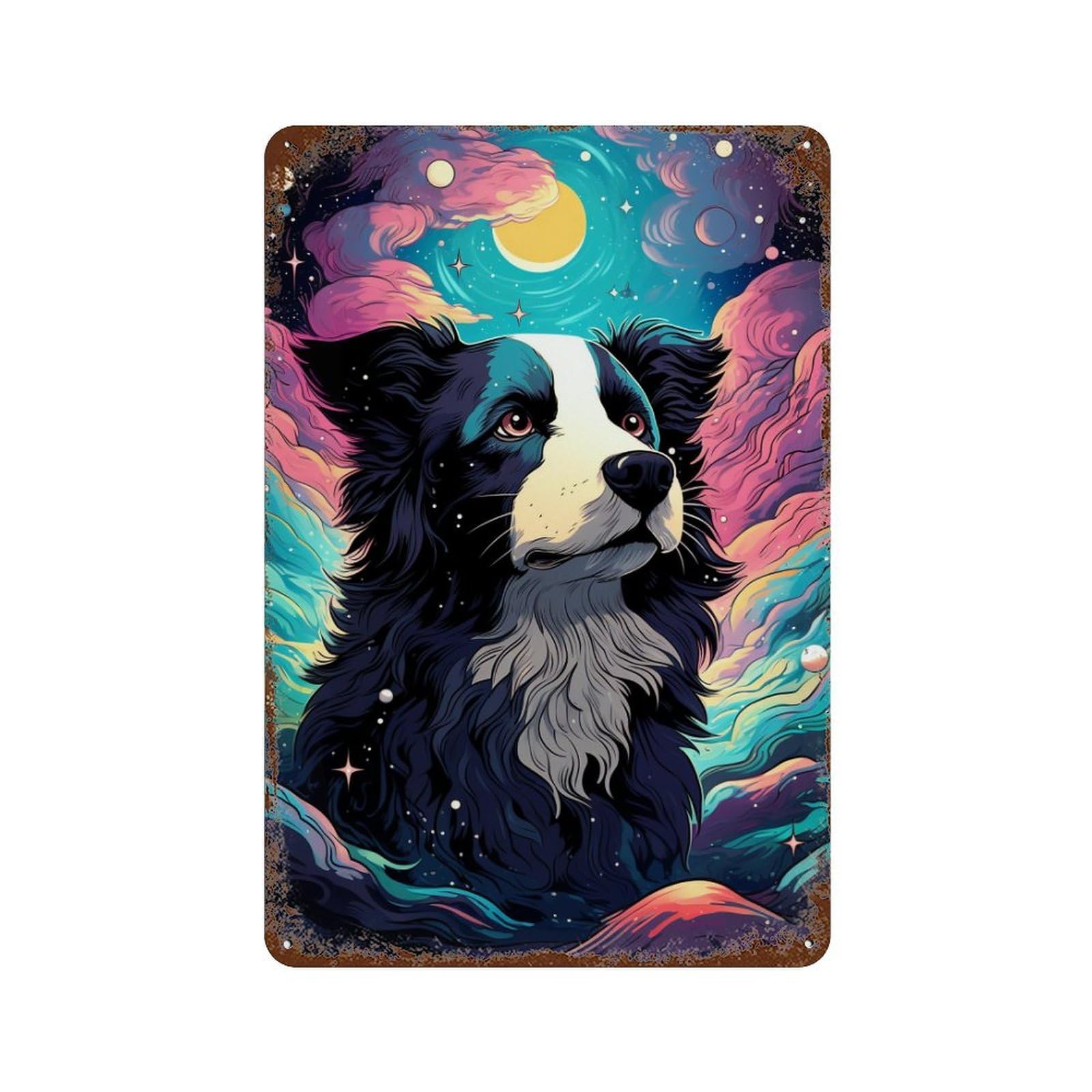 Garage Style Cosmic Canine Dreamscape-1 Aged Metal Wall Plaque 11.8"x7.9", Industrial Home Decor for Bar And Workshop