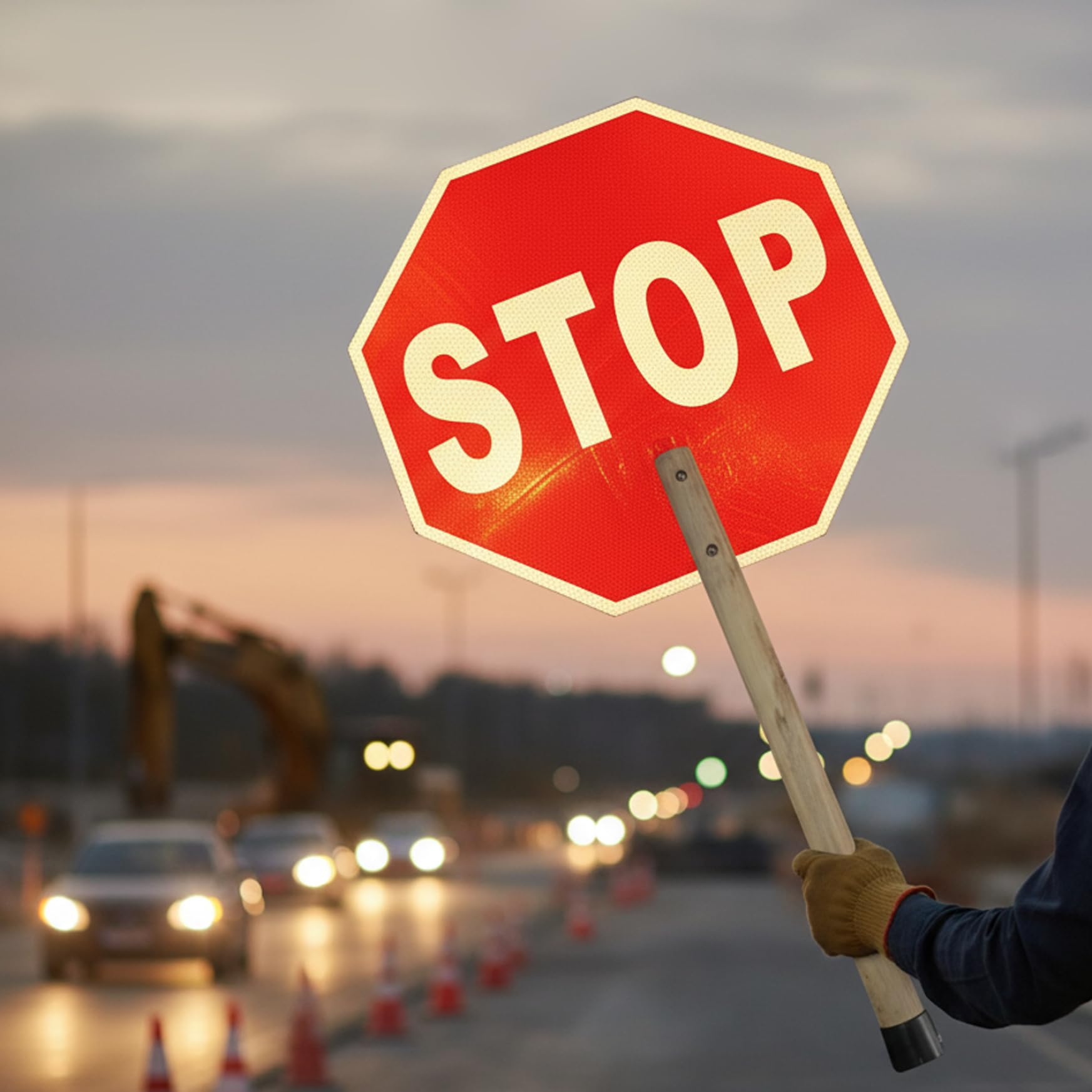 Segnale di stop con maniglia, segnali stradali professionali, paletta lenta, segnale di stop manuale da 13 pollici per addetti all'attraversamento pedonale, segnalatori e cantiere con maniglia