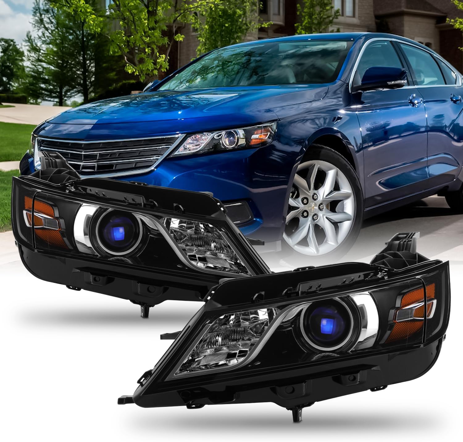 AKKON - Fit 2014 2015 2016 2017 2018 2019 2020 Chevy Impala Halogen Type Projector Headlight Headlamp Driver - Passenger Assembly