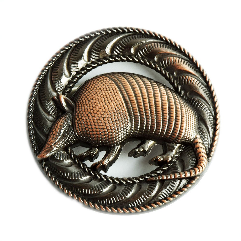 Armadillo Screwback Conchos with an Antique Copper Finish.