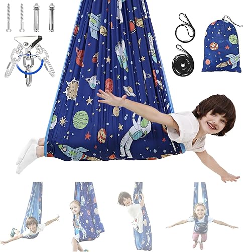 Miniatura 1 de WILDKEN Columpio sensorial de astronauta de dibujos animados para niños y adultos, rotación de 360 de doble capa, columpio sensorial para interiores