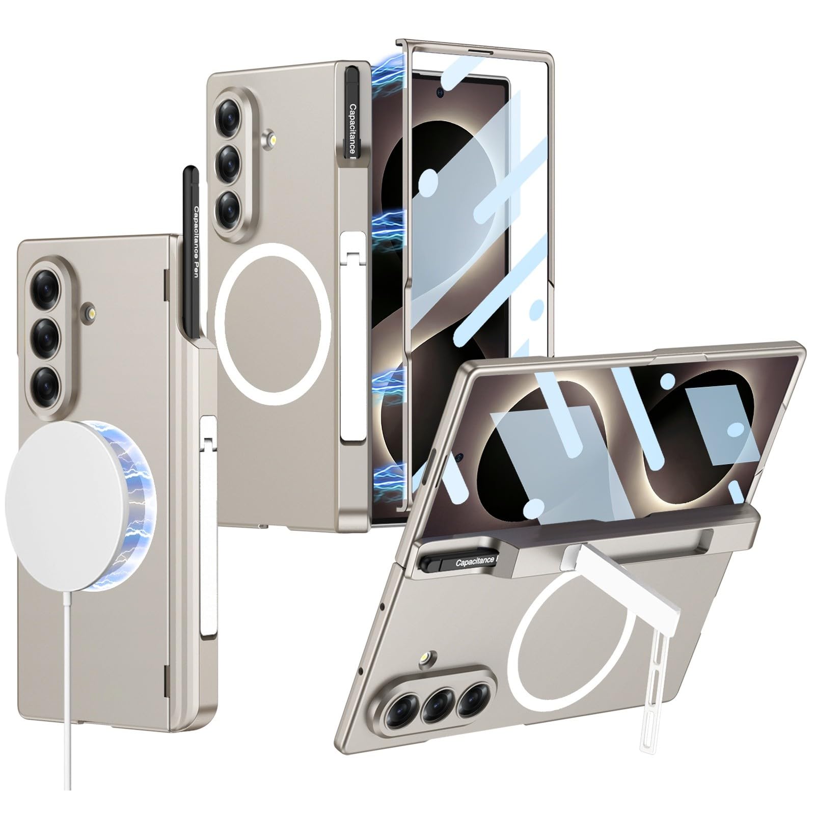 Generic etui kompatybilne z Samsung Galaxy Z Fold 8 Ultra (kolor: Titaniumgray) Magnetyczny twardy matowy futerał metalowy stojak gniazdo na długopis z folią ekranową
