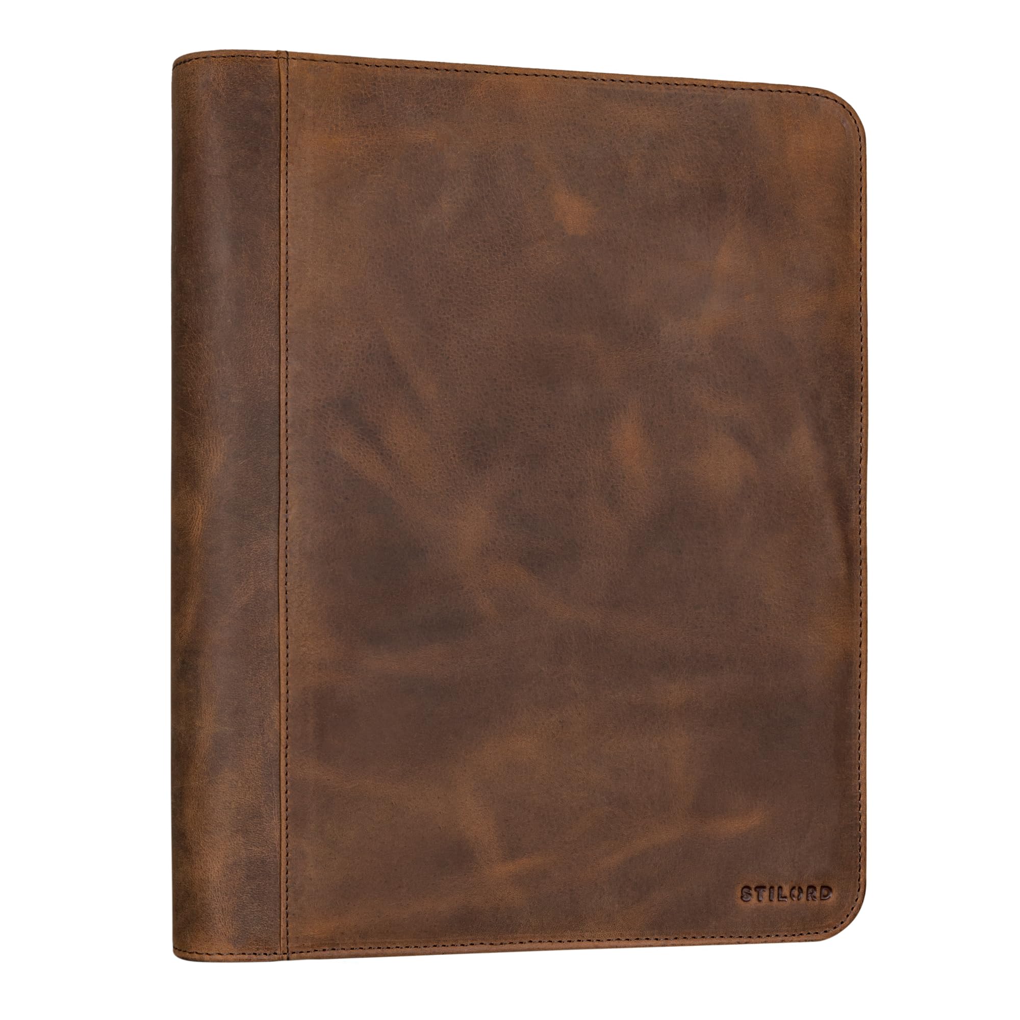STILORD 'Tate' Vintage Leather Ring Binder A4 Folder Genuine Leather Document Holder Tablet 11 Inch Conference Folder Zip