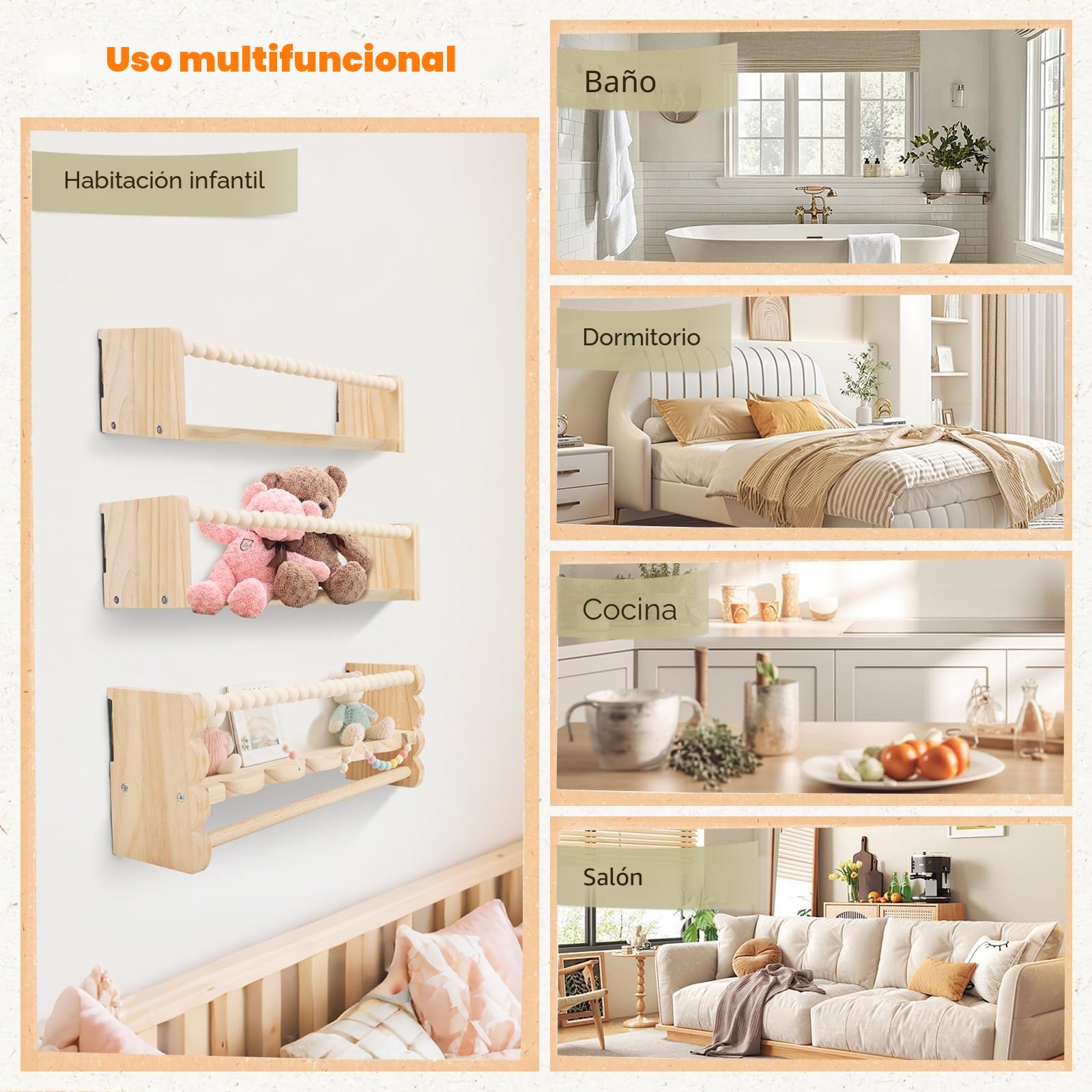Estantería infantil de pared, juego de 3 unidades de 40 cm, para habitación infantil, con pantalla para colgar fotos