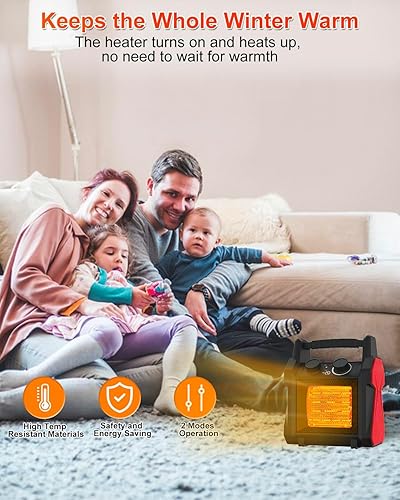 Miniatura 6 de AgiiMan Calentador para exteriores con protección contra sobrecalentamiento y vuelco, calentador eléctrico portátil de 1500 W con 3 modos de