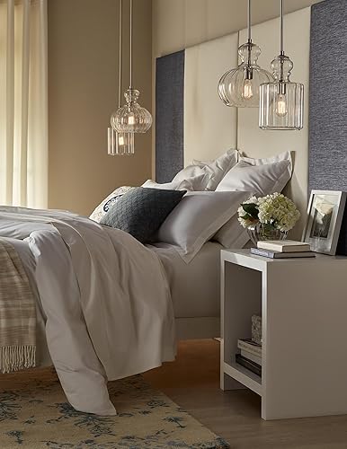 Miniatura 3 de Kichler Riviera - Colgante de 1 luz de 13 pulgadas con cristal acanalado transparente en níquel cepillado