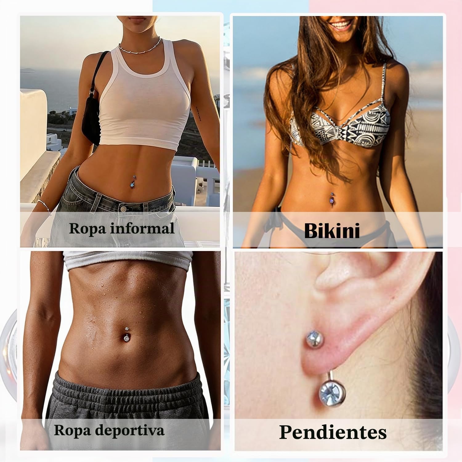 Amaza Piercing Ombligo con Dos Circonitas, 20 Colores Anillos Ombligo Acero Inoxidable, Joyas para el Ombligos Pircing Ombligos con Bolsita de Almacenamiento, Calibre 14G(1,6 mm x 11 mm)