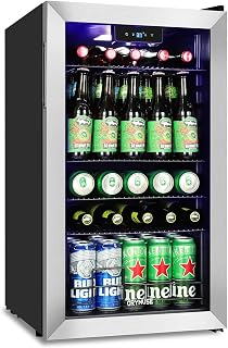 ORYMUSE 3.2 Cu Ft 130-Can Beverage Refrigerator, Compressor Cooling, Glass Door Mini Fridge for Soda Beer Wine, Adjustable Shelves, Digital Control