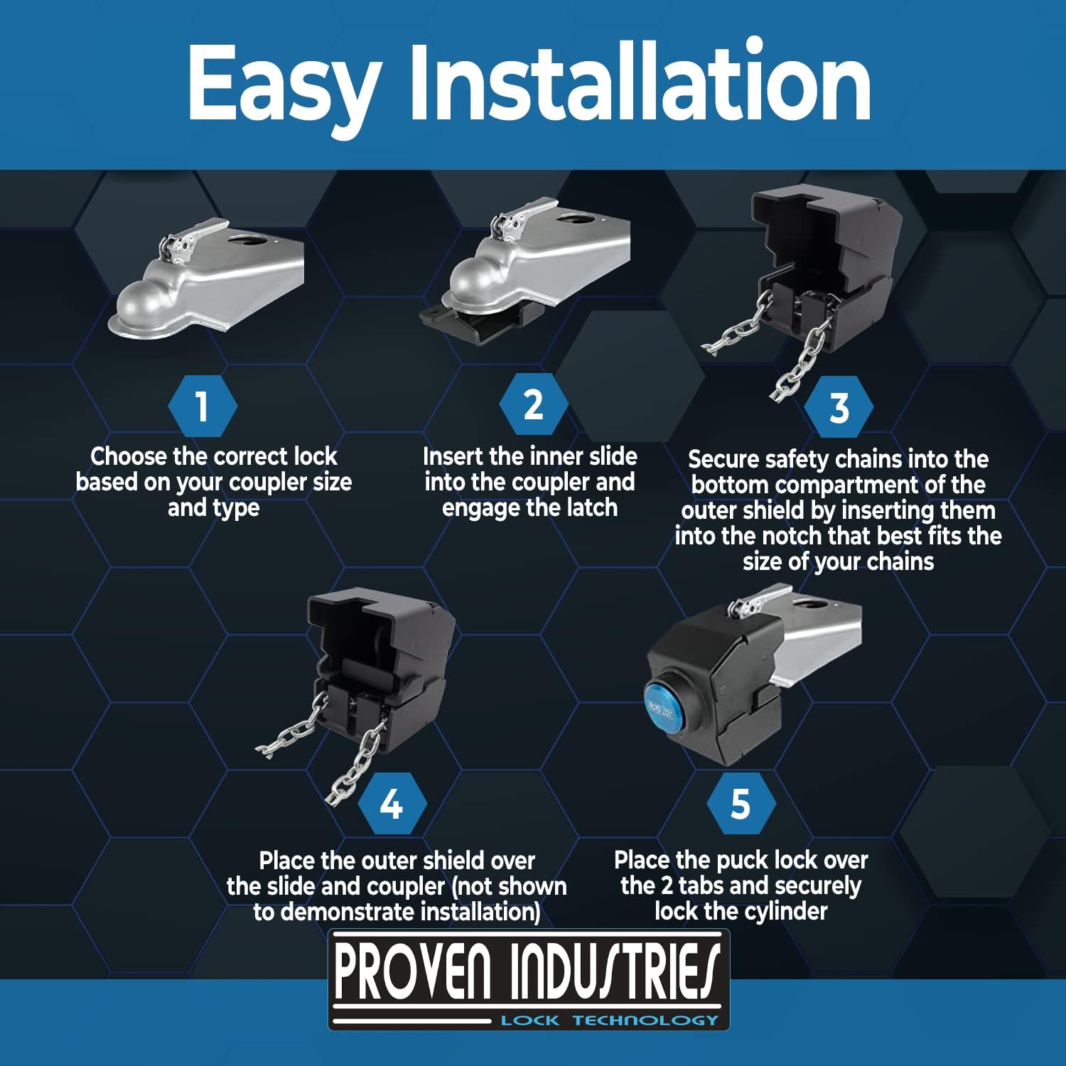 Proven Industries Model 2517-C Trailer Lock, Fits Only Fulton-Style Trailer Couplers, Secures Safety Chains, Made in The USA, (Blue)