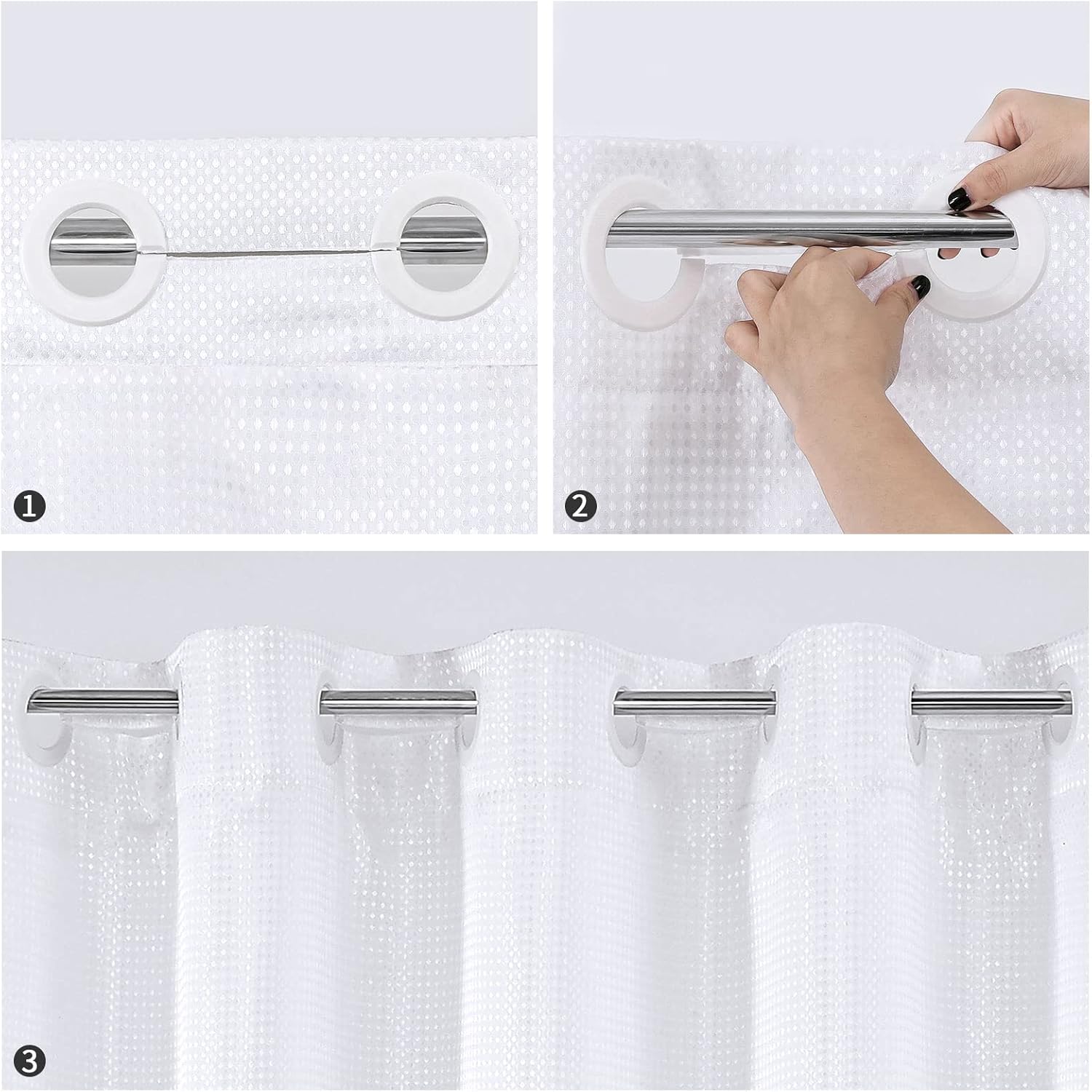 MitoVilla White Waffle Long Shower Curtain Liner Set 72 x 80, No Hooks Needed 80 inch Long Heavyweight Fabric Shower Curtain Set with Snap-in Liner for Hotel Grade Spa-Like Bathroom Decor