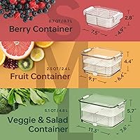 Vista 6 de Felli Duo Fresh Produce Saver for Fridge, Fruit Vegetable Container with Vent & Drainage in Bottom for Wash, Colander Strainer Storage Bin for