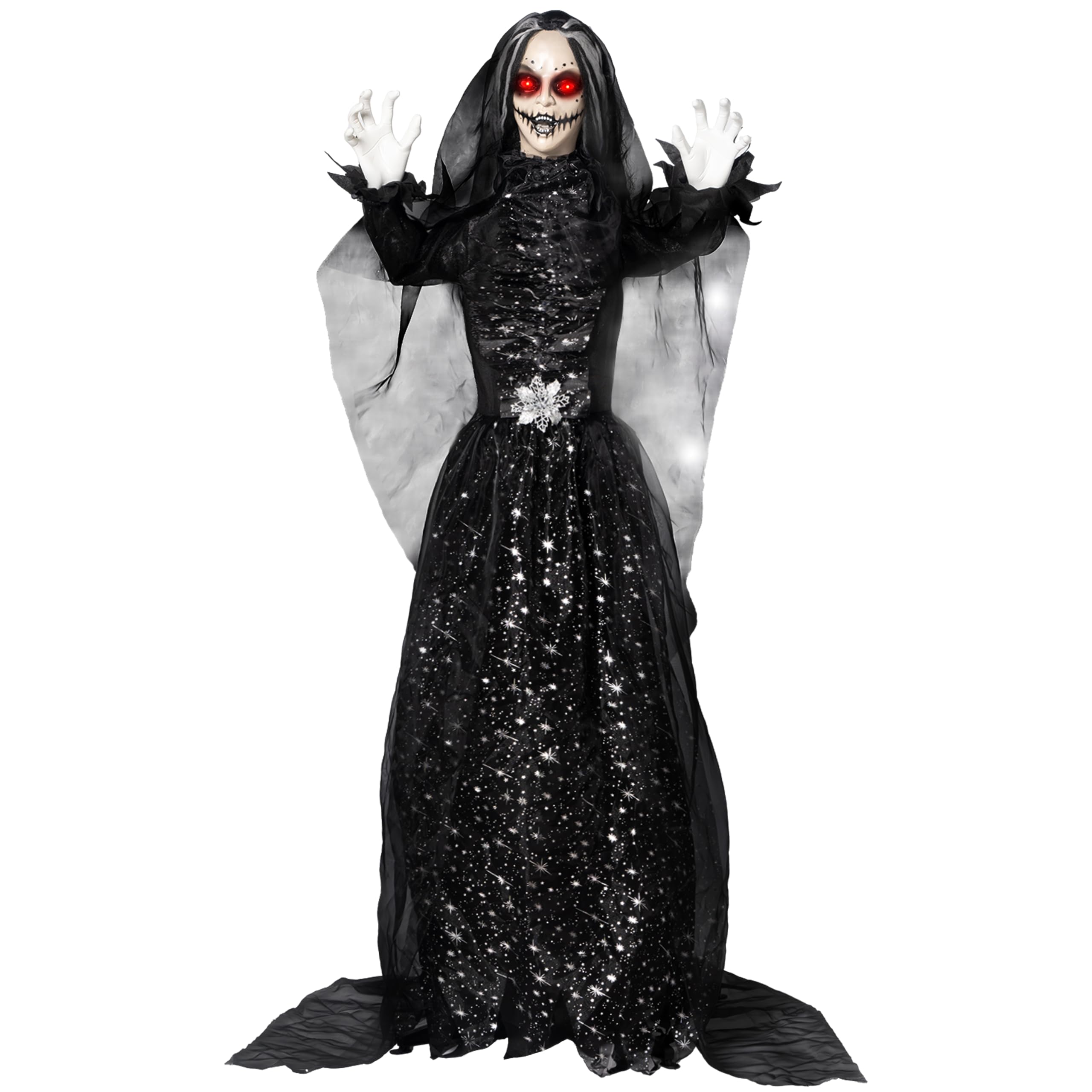 JOYIN 5.6ft Halloween Animatronics Bride Ghost, Life-Size Animated Halloween Decorations with Creepy Sounds and Light-up Eyes for Yard Lawn Garden Outdoor Indoor Haunted House Props Holiday Decor