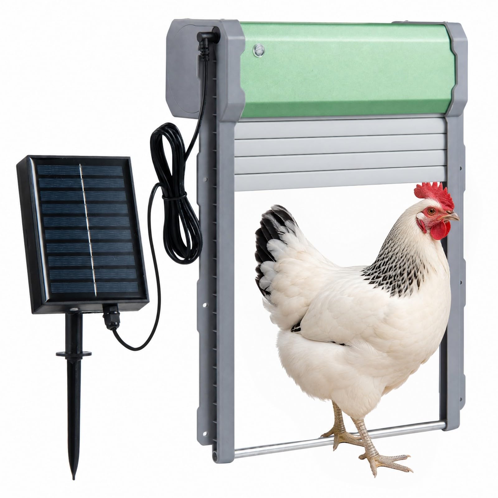 GYMAX Puerta Gallinero Automatica Solar con Control Remoto de 40 m, Puerta de Pollo Automática con Temporizador, Sensor de Luz, Modo Manual a Botón, Batería Recargable y Panel Solar para Exterior