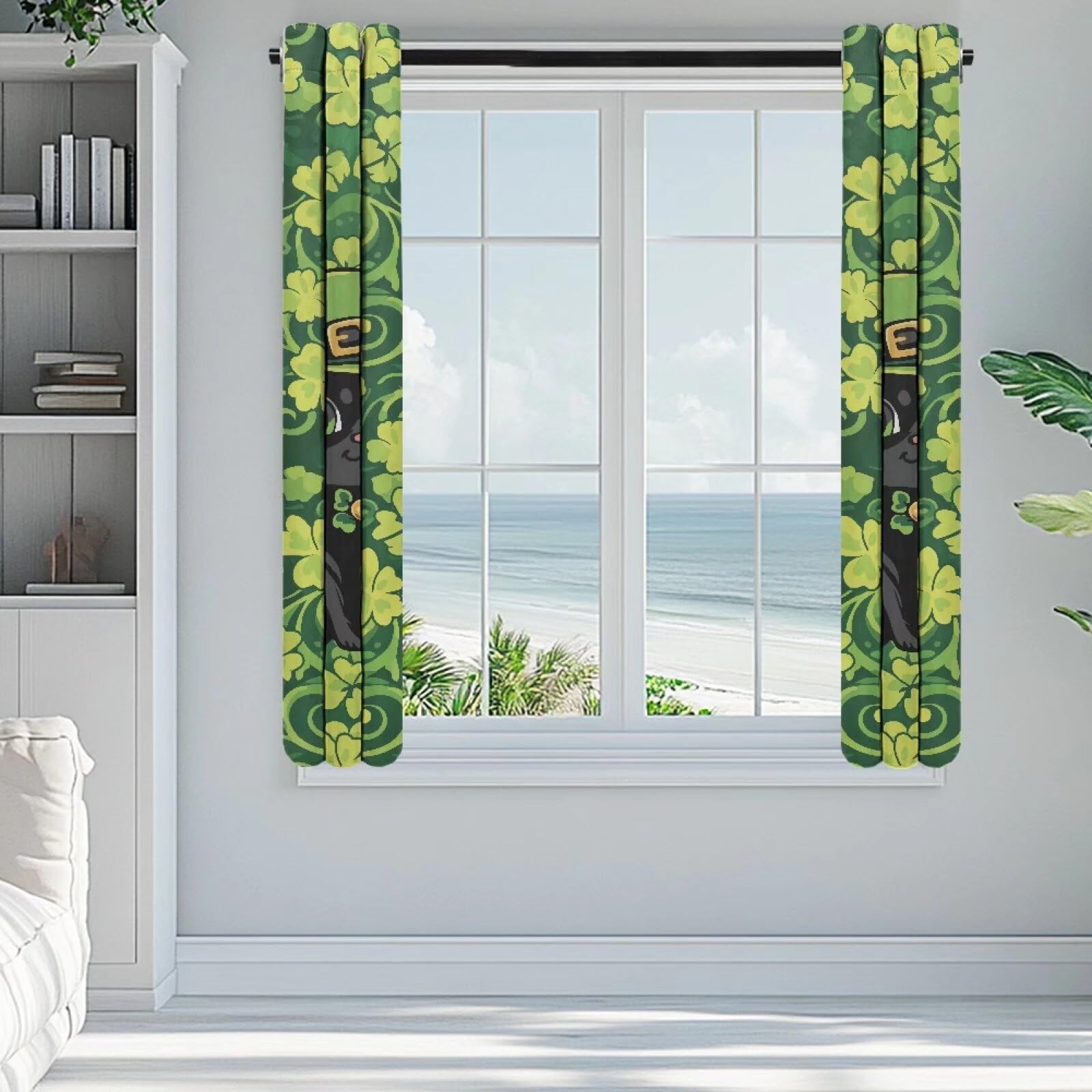 Yuresuaet Black Cat Blackout Curtains St Patrick's Day Curtains for Bedroom Rod Pocket Valance Curtains for Living Room Kitchen Office Nursery Curtains Light Blocking Curtains Treatment