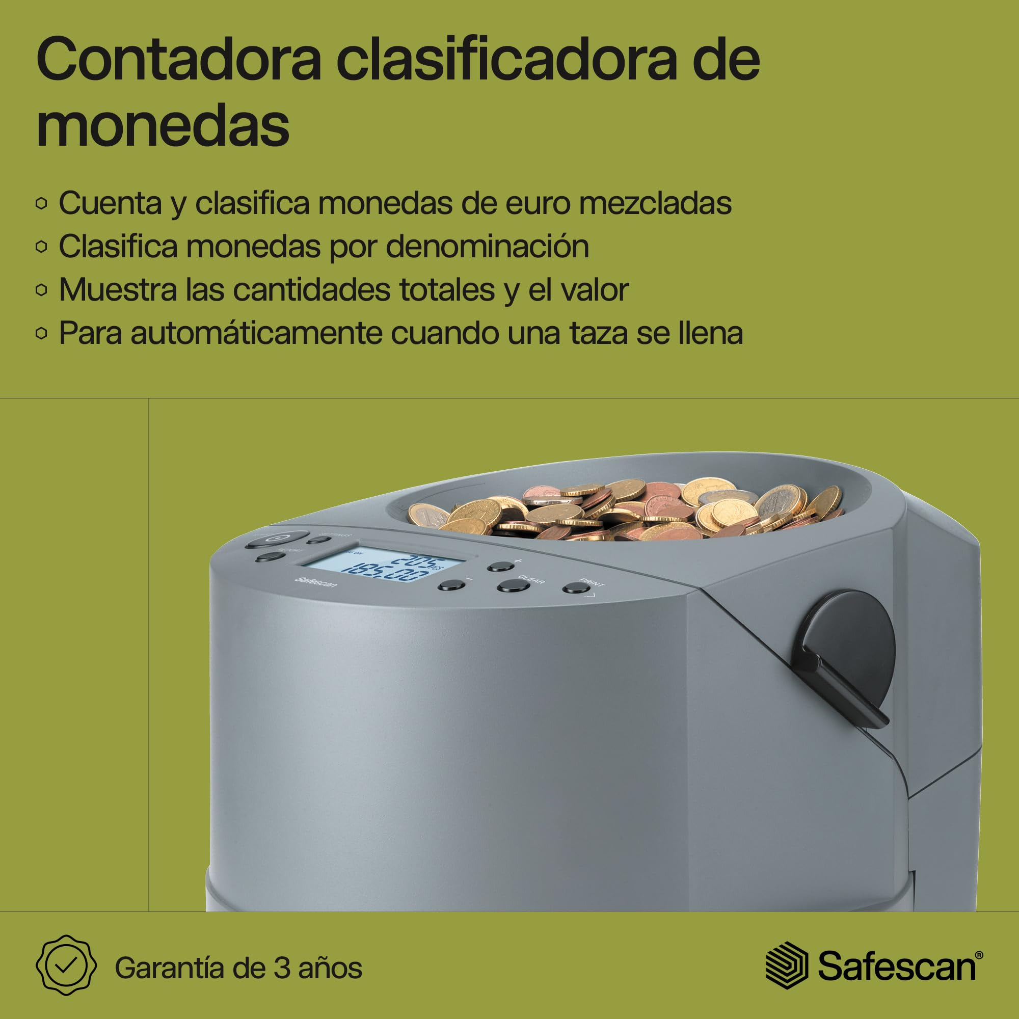 Safescan Contadora de monedas 1450, Clasificadora de monedas euro gran volumen