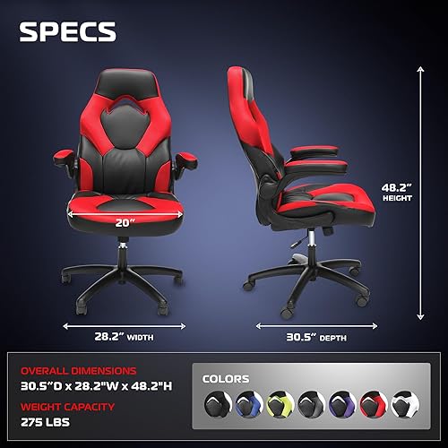Miniatura 2 de RESPAWN 3085 Ergonomic Gaming Chair for Adults, High Back Office Chair with Headrest and Flip Up Arms, Leather Racing Style Gaming Seat with Lumbar