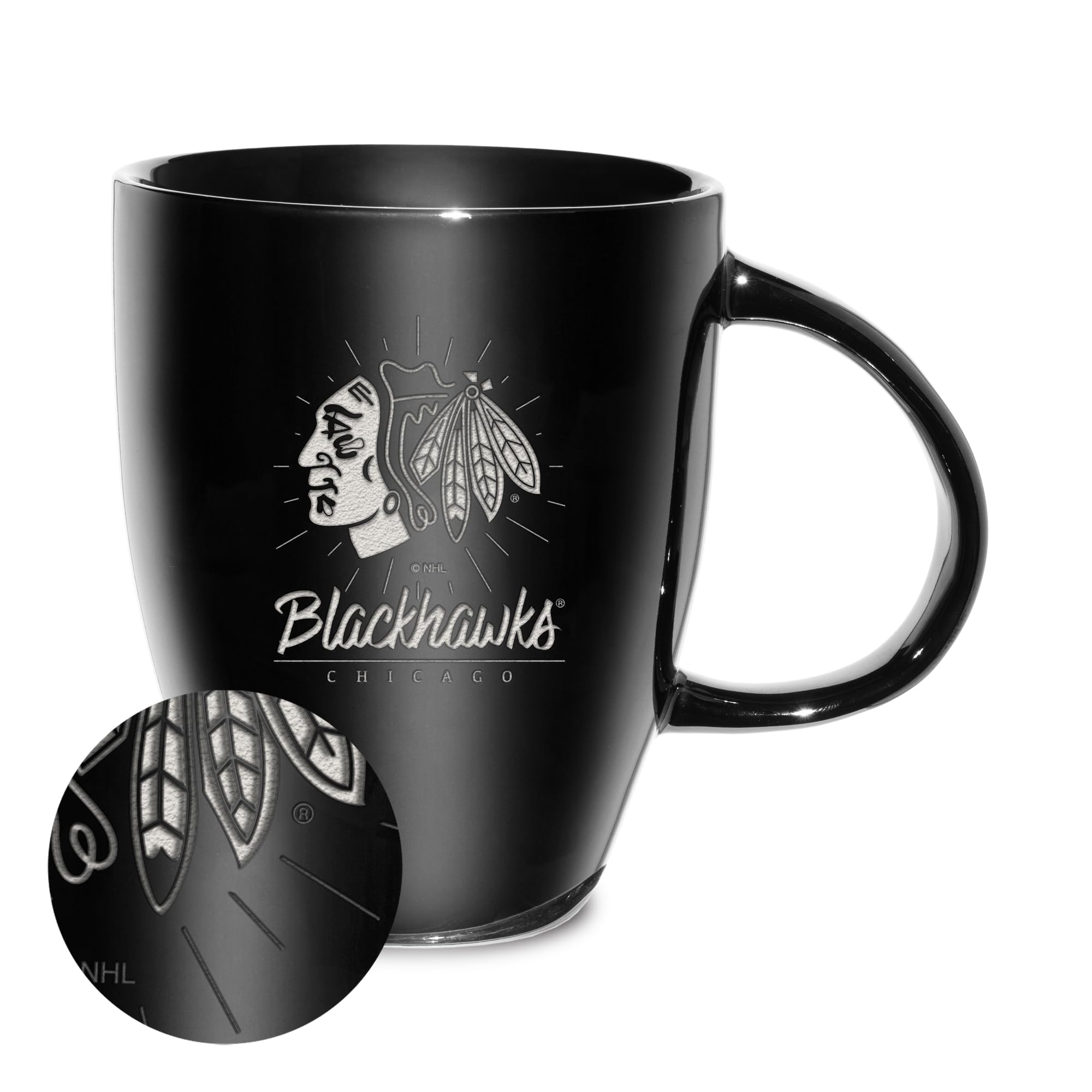 Rico Industries NHL Hockey Pittsburgh Penguins Black Electroplated 18oz Laser Engraved Ceramic Lustre Mug