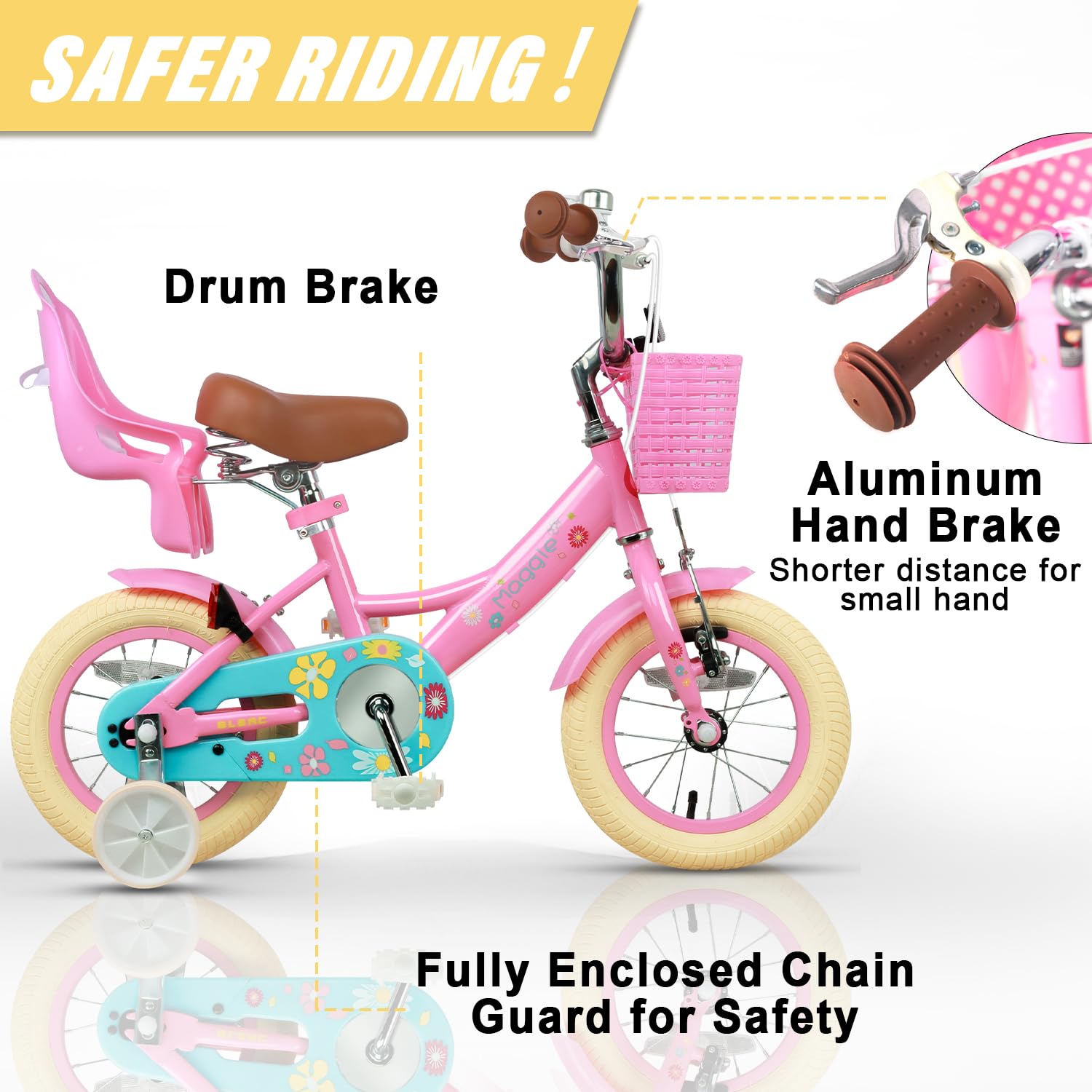 Glerc Maggie Mädchen Fahrad 12 14 16 20 Zoll KinderFahrrad für 3-12 jährige Mädchen mit Puppenradsitz & Stützrädern & K