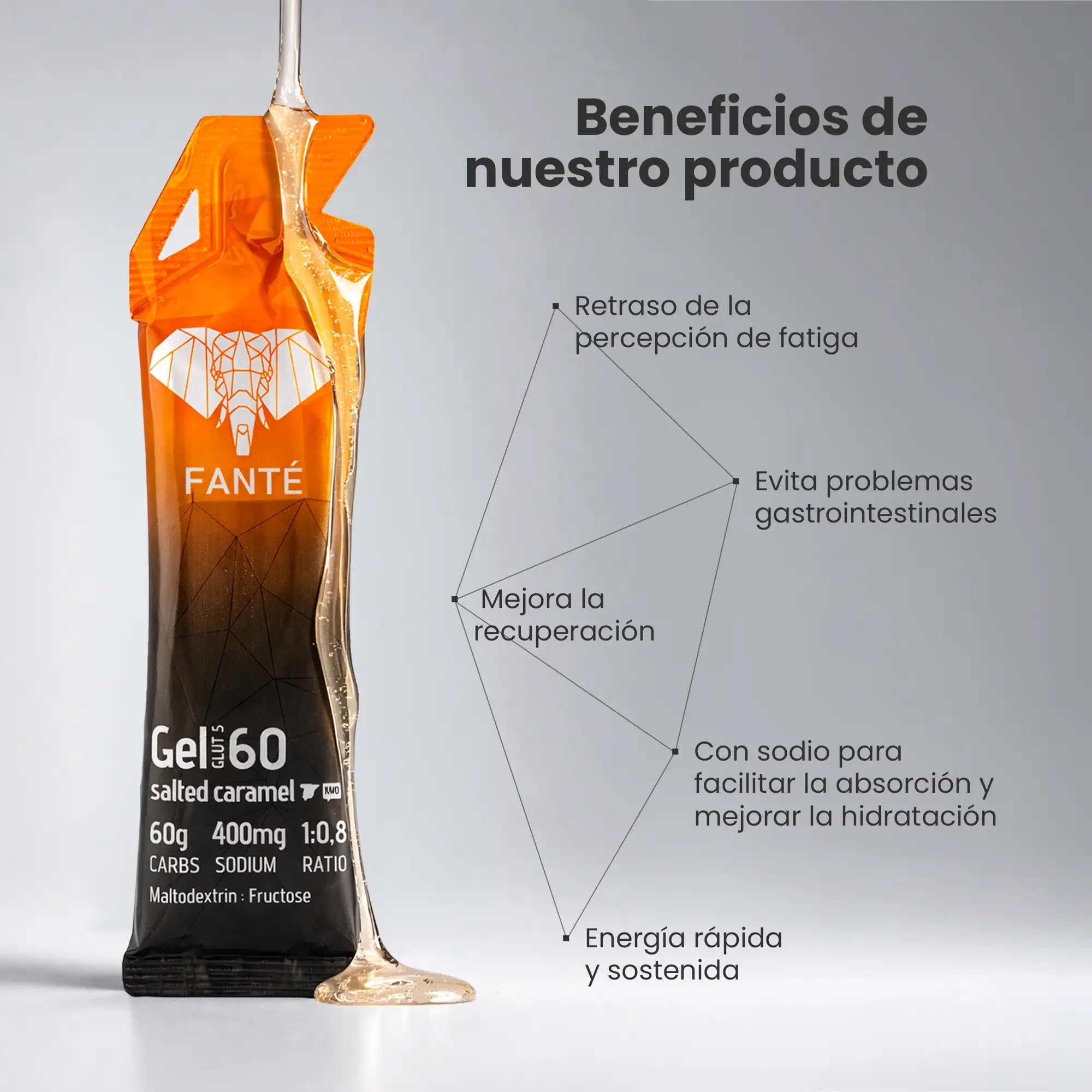 FANTÉ Gel Energético Sabor Caramelo Salado 60 g | Carbohidratos para Running, Ciclismo y Deportes de Resistencia (6)