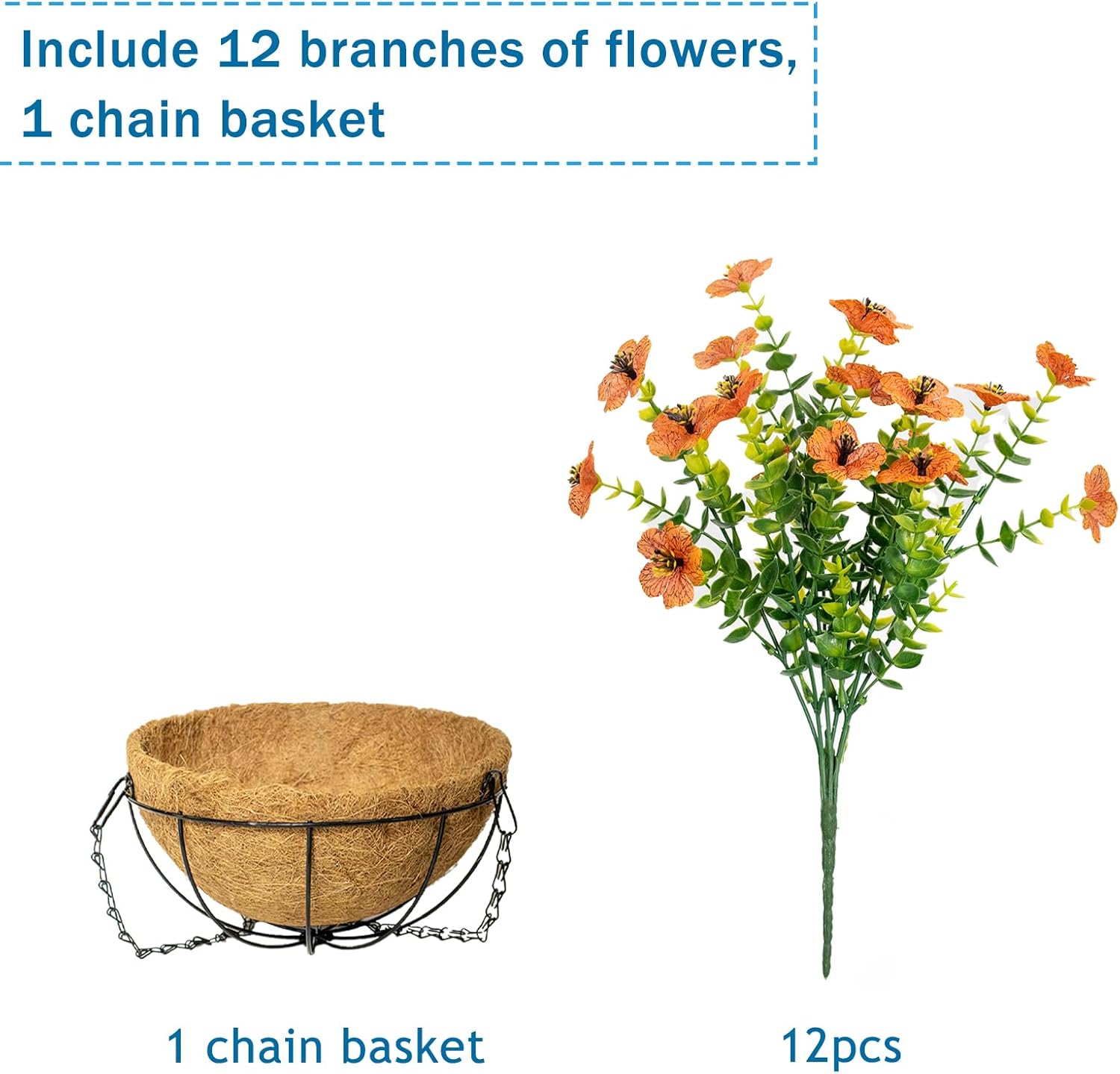 Fall Artificial Flowers for Outdoors with Basket,UV Resistant Realistic Fall Flowers Outdoor Fall Faux Flowers for Yard Porch Patio Garden Home Decor,12 Bundles(Orange)