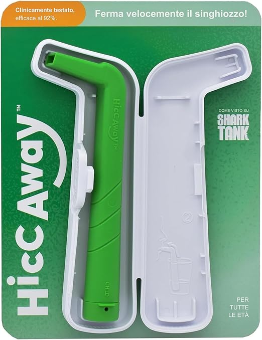 HiccAway Hiccup Straw - Stops Hiccups Naturally & Fast - As Seen On Shark Tank - Clinically Proven Relief for All Ages, Children & Adults - Lightweight, Reusable, & Safe (HiccAway + Case, GREEN) 1Pack