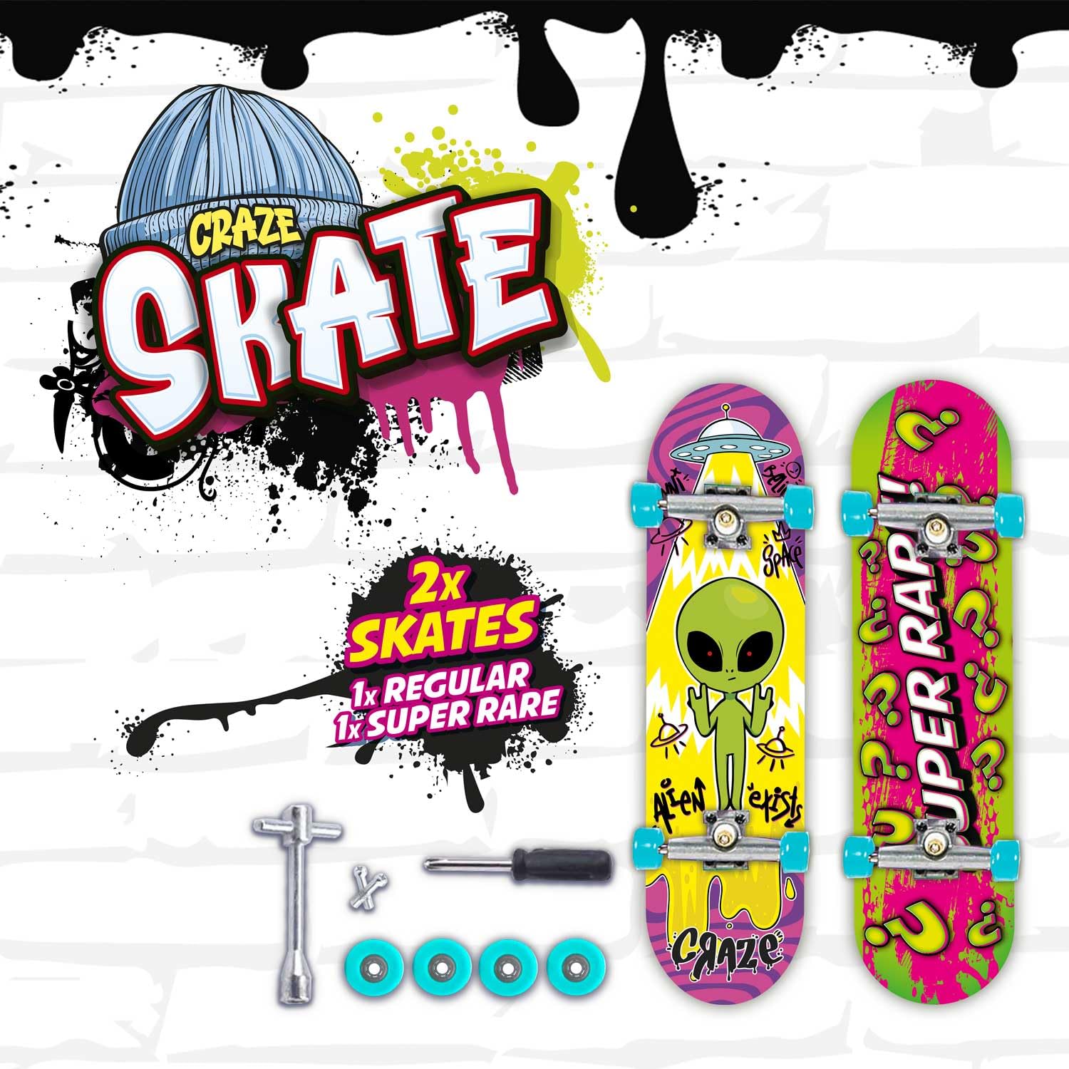 CRAZE SKATE Fingerboard Set Pack of 2 Finger Boards, Mini skateboards with Accessories - fidget toys for kids Neon - Image 3