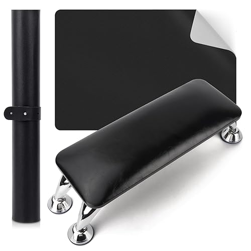 Nail Arm Rest for Acrylic Nails with Nail Table Mat, Microfiber Leather Nail Hand Rest Cushion for Nails, Soft Hand Pillow Footstool with Foldable Nail Art Hand Rest Pad for Nail Tech Use (Black) - BLACK