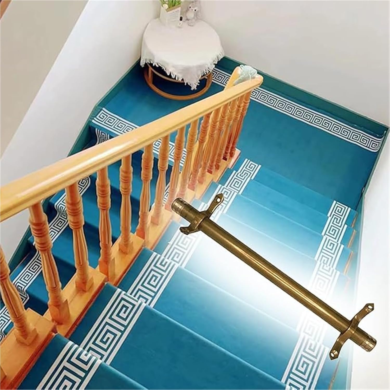 6 38 40 42 44 46 48 50 in Commercial Home Staircase Carpet Runner Holder Bracket Hardware, Long Stair Runner Rods, Brass, 3/5/10/12/14/16pcs for Villa Office Commercial Space(14pcs,56 cm (22 in))