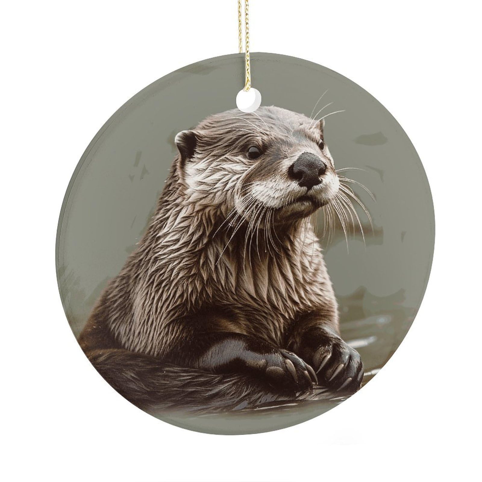 Fekiloot Style Otter Animal Christmas Ornaments 2.9 Inch Round Ceramic Ornament Keepsake Thank You Gifts For Office, Room, Home - Holiday Present Ideas