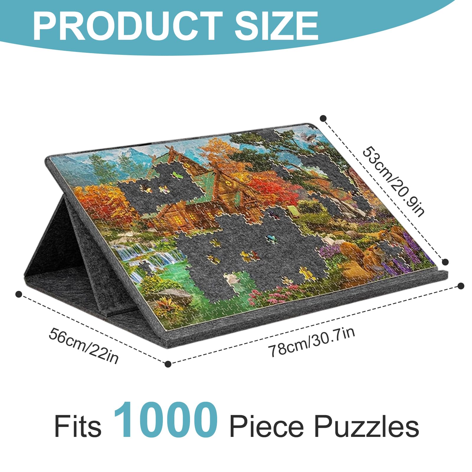 Składana deska do puzzli, 1000 elementów, ze stojakiem 2 w 1 i osłoną, uchylna deska z 6 sortownikami, stół do przechowywania, prezent dla dzieci i dorosłych, 80 x 60 cm