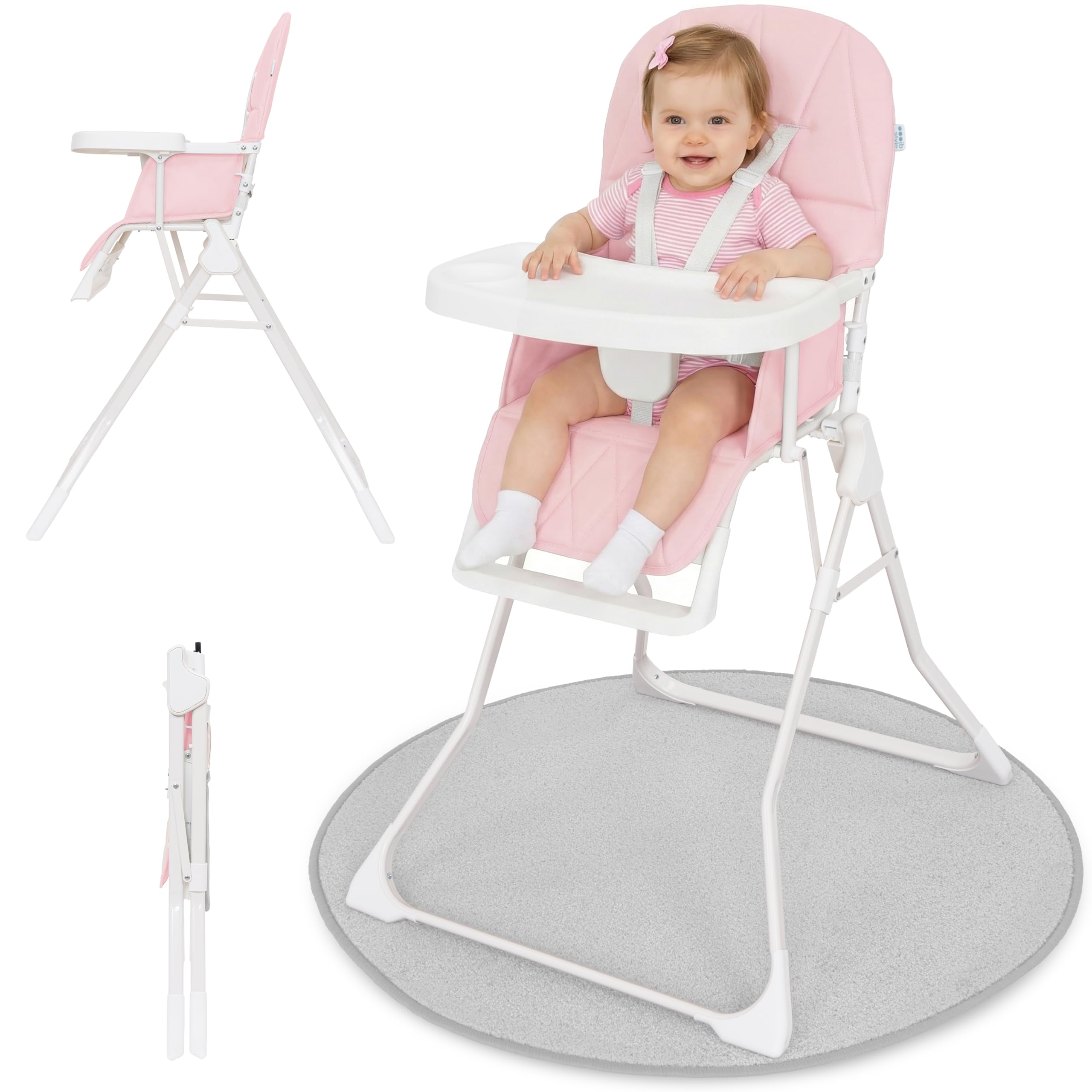 IB STYLE Baby Hochstuhl Leno - Kinderhochstuhl Klappbar & Platzsparend, Mitwachsend mit Tablett & Fußstütze, 5-Punkt-Gurt, Weiche Polsterung, Abwischbar, ab 6 Monate bis 3 Jahre (15kg), Rosa