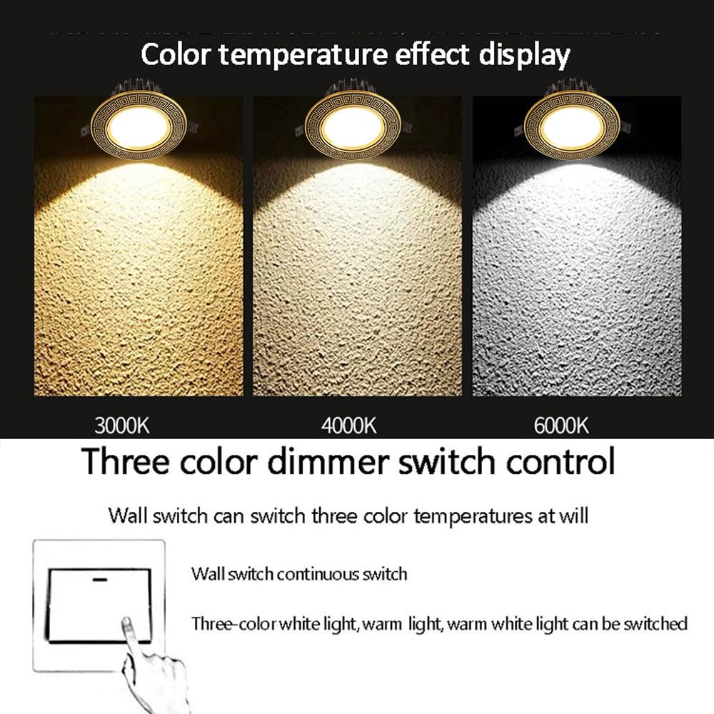 Downlight LED Ultrafino de latón, Foco empotrable para Techo, Downlight LED empotrable para Interiores Regulable de 3000K a 6000K, Luces empotrables Redondas, latón.,Brass