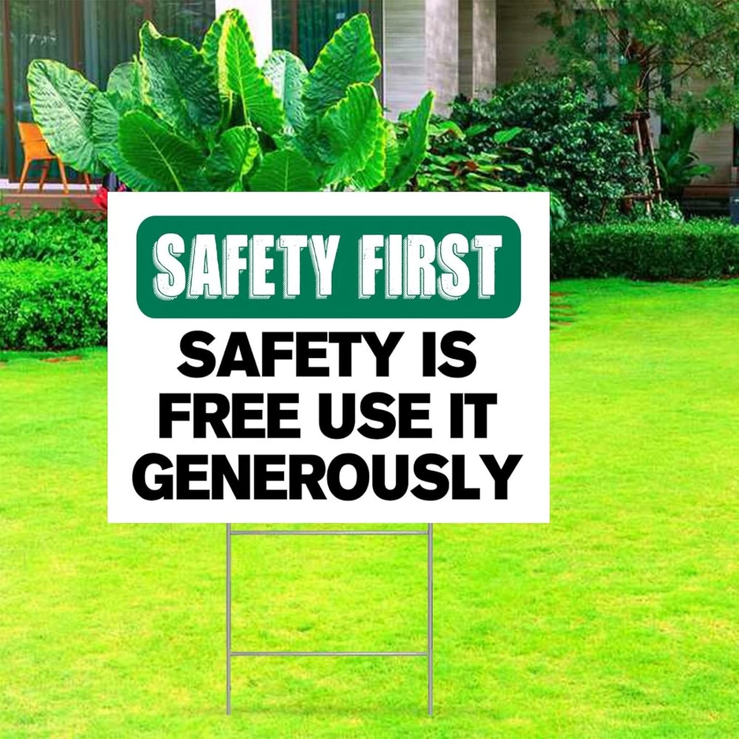 Farmhouse Decorative Yard Sign 18x24 Safety First Safety is Free Use It Generously Waterproof Corrugated Plastic Warning Yard Sign with H-Stakes Decorations for Lawn Garden Yard Home Outdoor