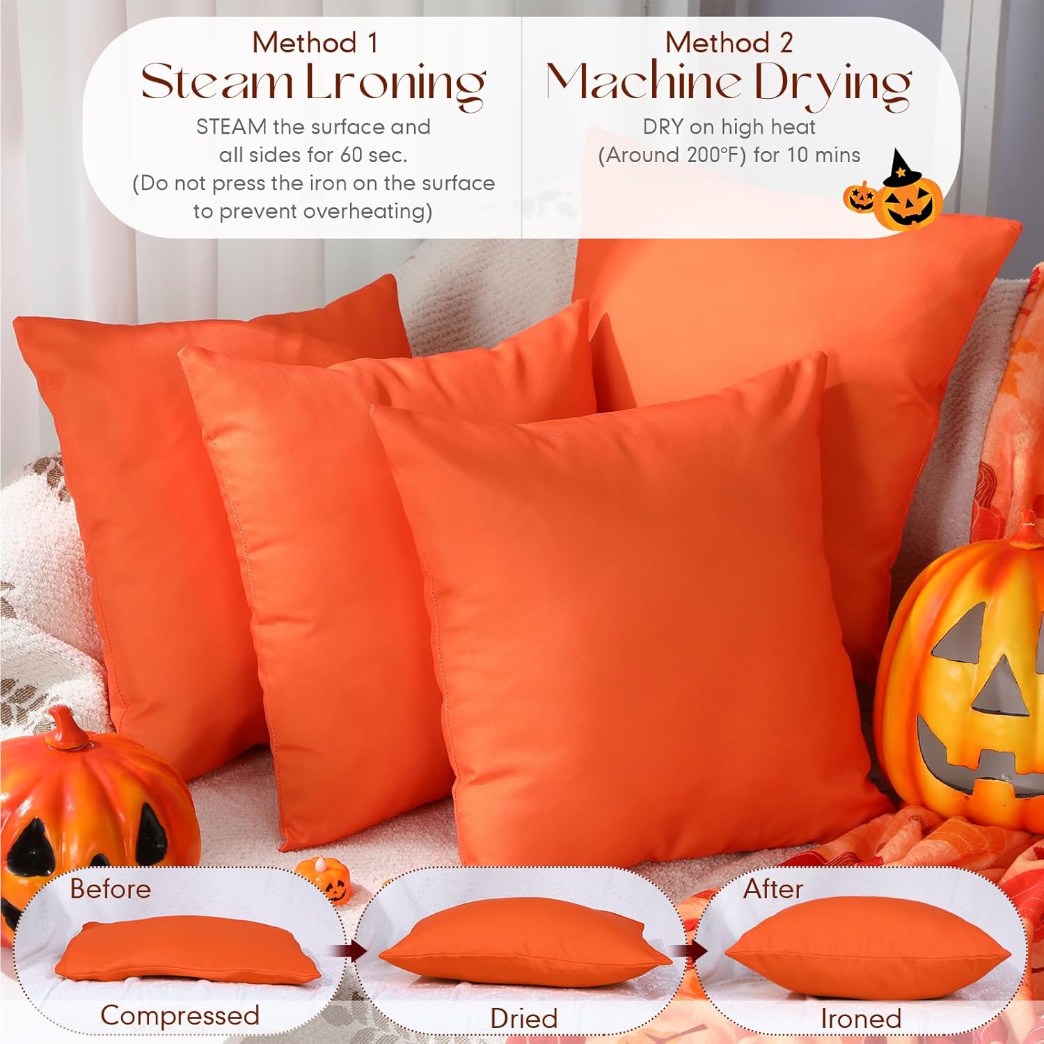 4 Set Waterproof Orange Outdoor Throw Pillow Covers with 4 Pillow Inserts 18x18 Inch Decorative Waterproof Throw Cushion for Sofa Couch Home Patio