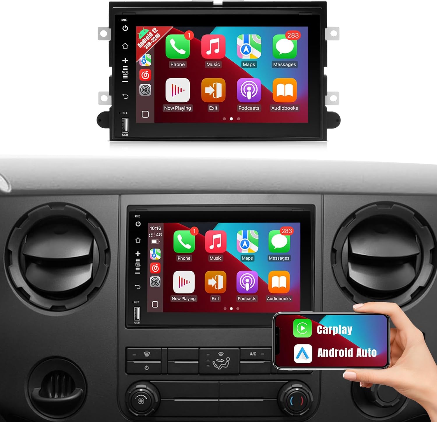 Upgrade Android 12 Car Radio for Ford F150 2004-2008 F250/F350 2005-2016 Stereo 7" Touchscreen Head Unit for Ford Serie with Wireless Carplay, Android Auto, Mirrorlink, SWC, FM - 2+32GB