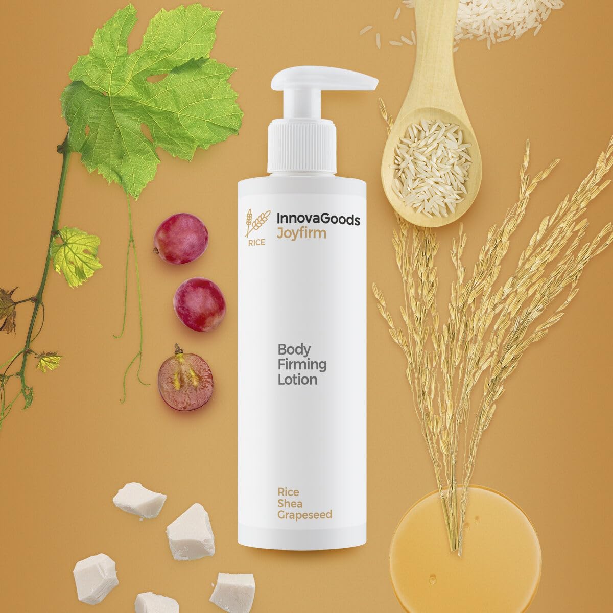 InnovaGoods® Set zur Behandlung von Cellulite und Reis, 1 x straffende Körperlotion, straffend, erfrischt und spendet Feuchtigkeit, 1 x Anti-Cellulite-Massagegerät durch Absaugung und Wärme
