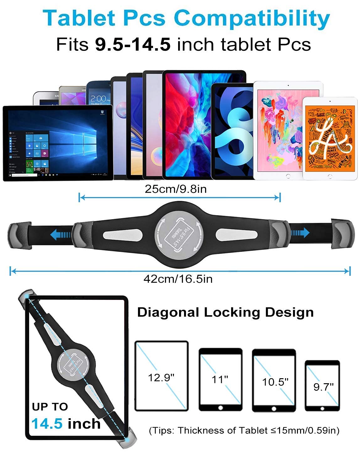 Support de tablette pour appuie-tête de voiture pour iPad Pro 9.7, 10.5, 12.9 Air Mini 5 4 3 2, iPhone, Galaxy Tabs, Switch, et autres appareils de 4 à 13"